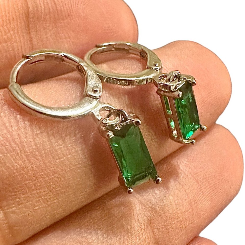 Emerald Earrings Sterling Silver 925 Dangle Earrings for Women lab-created Gift